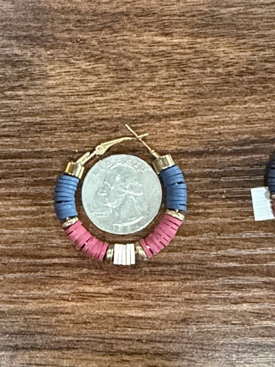 Handmade heishi-style beads Hoop Earrings Navy Burgundy Gold Boho Coastal Chic - Picture 6 of 6